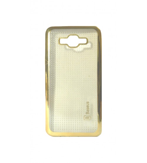 Samsung J7 Mobile Phone Back Cover, Transparent with Gold Printed, Gold Color
